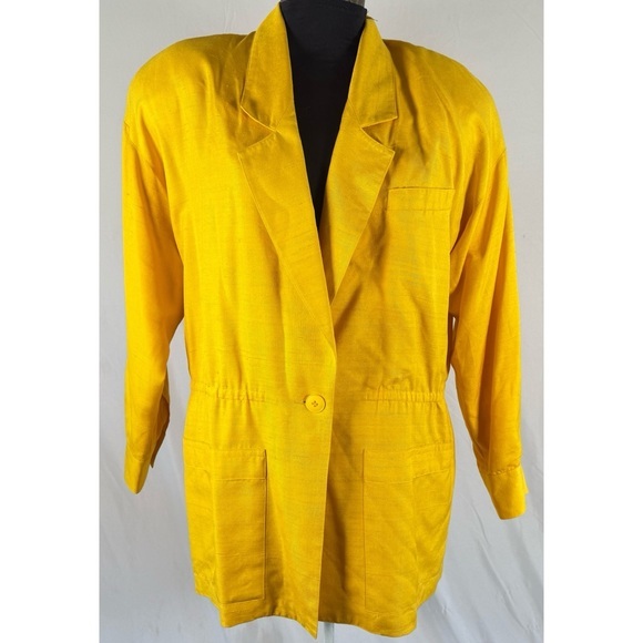90’s Vintage ‘Anne Kline’ Bright Yellow Silk Blazer - Picture 1 of 12